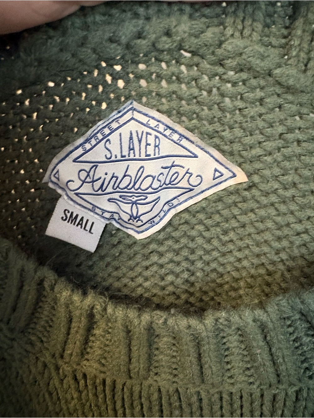 Men's Olive Green Crewneck Sweater with Cream Graphic Yeti - Picture 2 of 5